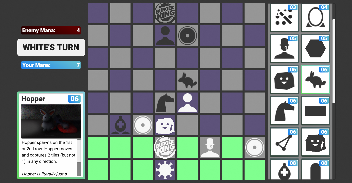 A playtest screenshot from Chess3